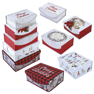 Rectangular Gift Nesting Boxes with Ribbon Set of 4 Red Lids With