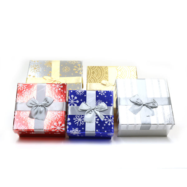 5Pc Christmas Glitter And Metallic Square Nested Boxes With Seperate Lids With Bows