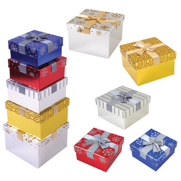 Christmas Nesting Gift Boxes with Lids, Ornaments Design (10 Pack