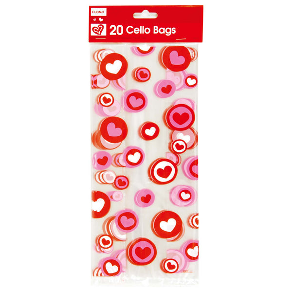 20Pcs Valentine Cello Bags With Silver Metallic Ties 5" X 11.5", 2 Designs