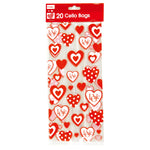 20Pcs Valentine Cello Bags With Silver Metallic Ties 5" X 11.5", 2 Designs