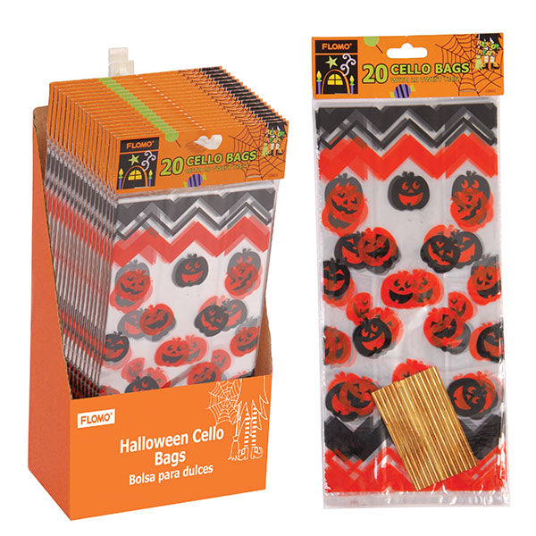 20Ct Halloween Cello Bags With Twist-Ties,11.5" X 5", 2 Designs