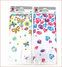 20Ct Gems/Butterflies Printed Cello Bags With Metallic Twist Ties  5" X 11.5"