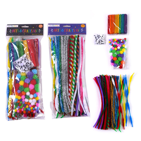 Kids Crafts and Art Supplies Jar Kit 1000+ Piece Set Glitter Glue, Paper, Colored Popsicle Sticks, Googly Eyes, Pipe Cleaners