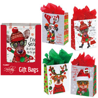 Large Furry Christmas Pals Matte Gift Bag In Pdq, 4 Designs