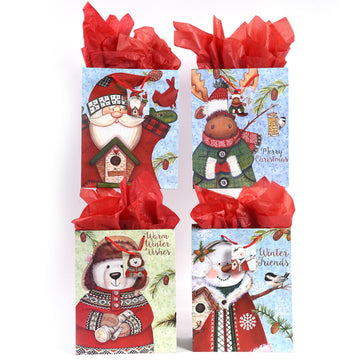 Small Christmas Woodland Matte Gift Bag, 4 Designs 12/360)