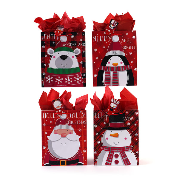 Small Christmas Holly Jolly Plaid Printed Bag, 4 Designs