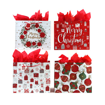 Horizontal Jumbo Christmas Red Presents Party Printed Bag, 4 Designs