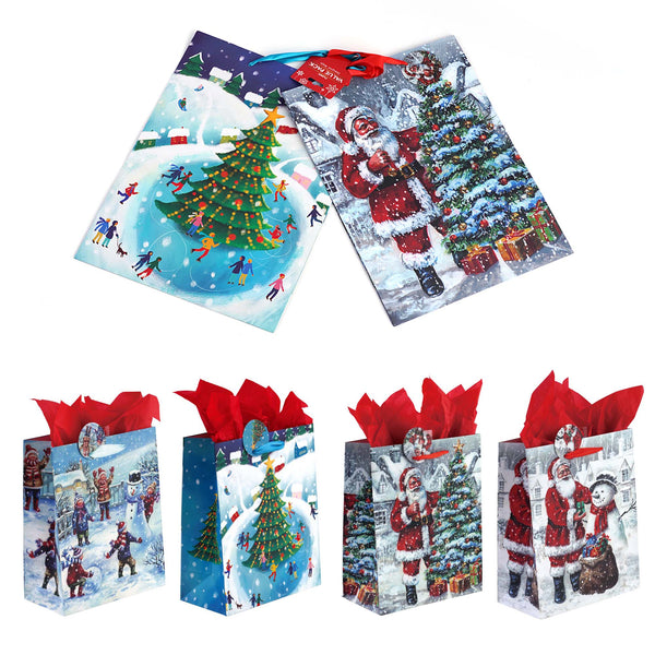 2Pk Extra Large Snowy Christmastime Printed Bag, 4 Designs
