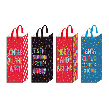 Bottle Santa'S Typography Printed Bag, 4 Designs