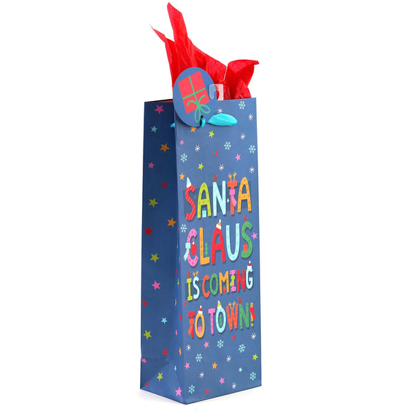 Bottle Santa'S Typography Printed Bag, 4 Designs