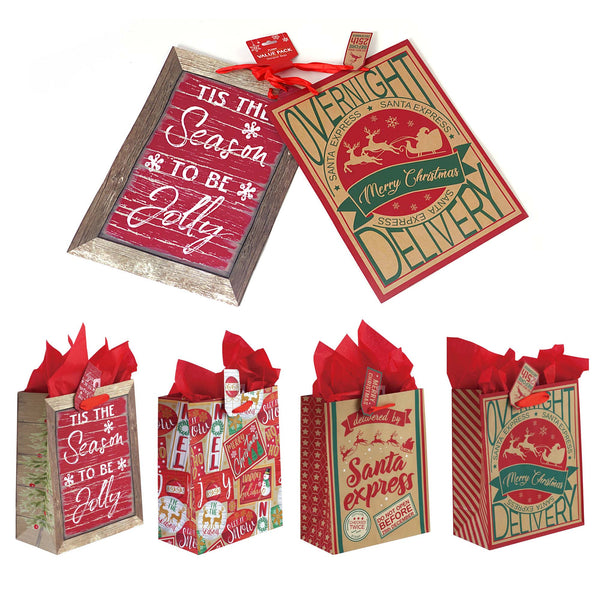 2Pk Extra Large Christmas Signs Printed Bag, 4 Designs
