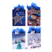 Large Christmas Sparkles In Blue Printed Bag, 4 Designs