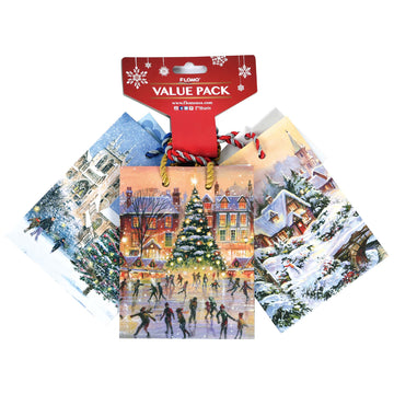 Small 3Pk Mixed Christmas Town On Matte Gift Bags With Header, 4 Groups