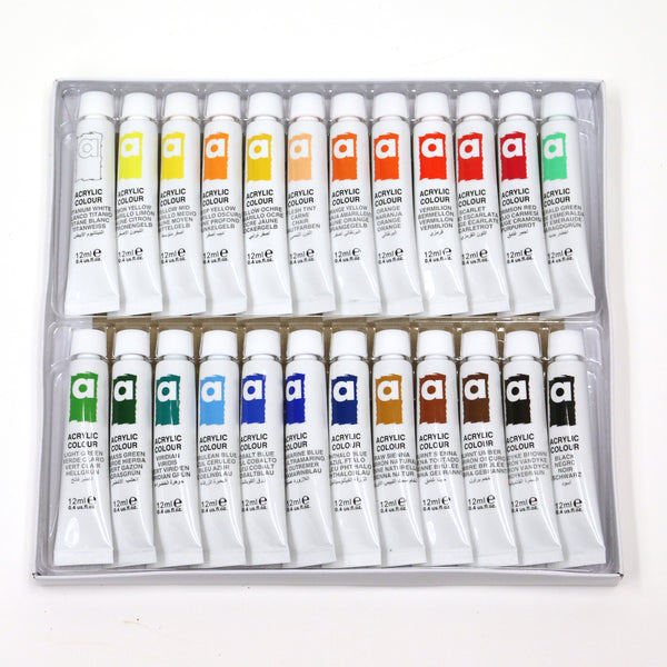 12 Color Set of Acrylic Paint in 12ml Tubes for Artists, Students