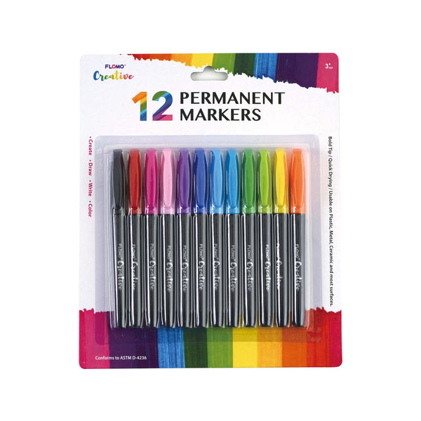 12PC PERMANENT MARKER SET, 12 COLORS, 2 ASSORTMENTS (2/24)