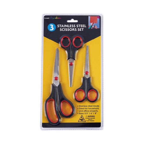 3pk Scissors Set, 3 Sizes, 8", 6", And 5.5", 2 Assortments (2/24)