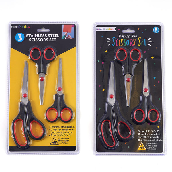 3pk Scissors Set, 3 Sizes, 8", 6", And 5.5", 2 Assortments (2/24)