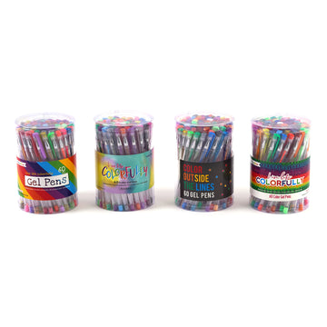 60Pc Color Gel Pen Set In Acetate Drum, 60 Colors, 4 Assortments