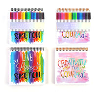 100 Sht/200 Page 12"X12" Sketch Book W 25Pk Color Markers, Hot Stamp Creativity Love, 2 Designs