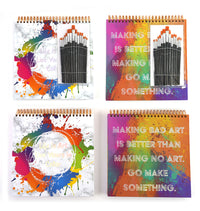 100 Sht/200 Page 12X12 Sketch Book W/15Pk Paint Brushes, Hot Stamp, Colorwash, 2 Designs