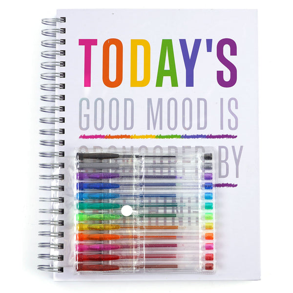 100 Sht/200 Page Sketchbook 9"X12", W/12Pk Gel Pens, Hot Stamp Good Mood