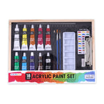 18Pcs Acrylic Paints With Tools In Wood Box W/Clipboard