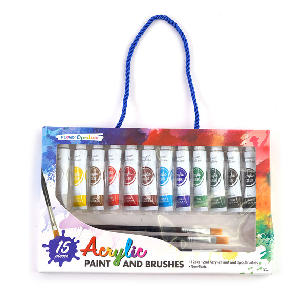 15Pc 12Ml Acrylic Paint And Brushes