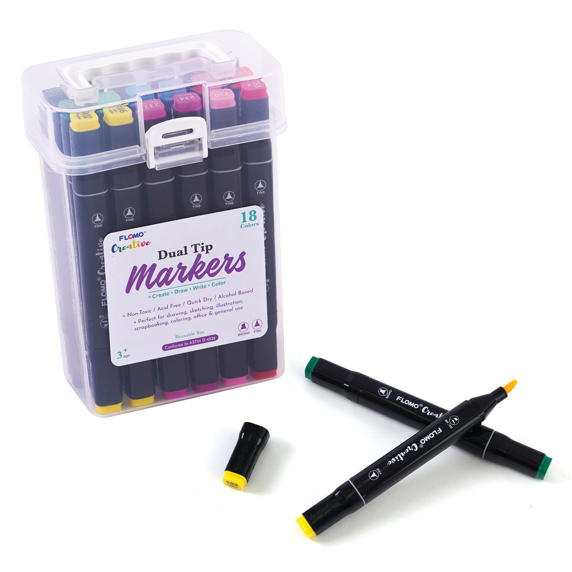 Duel Tip Alcohol Markers In Plastic Case 18
