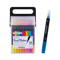 36Ct Dual Tip Brush Markers With Black Barrel In Reusable Case With Handle