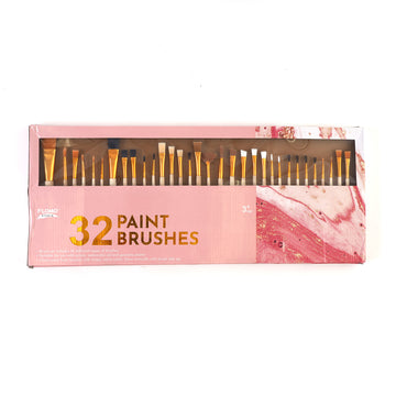 32Pk Paint Brush Set, Natural Color Handles
