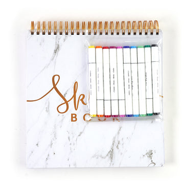 100 Sht 12" X 12" Top Spiral Marble Sketch Book W/10Pc Dual Tip Markers