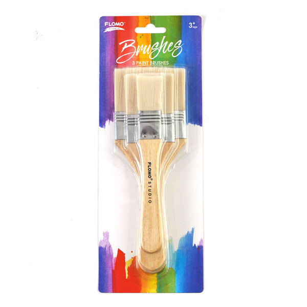 3Ct Light Wood Handle Paint Brushes