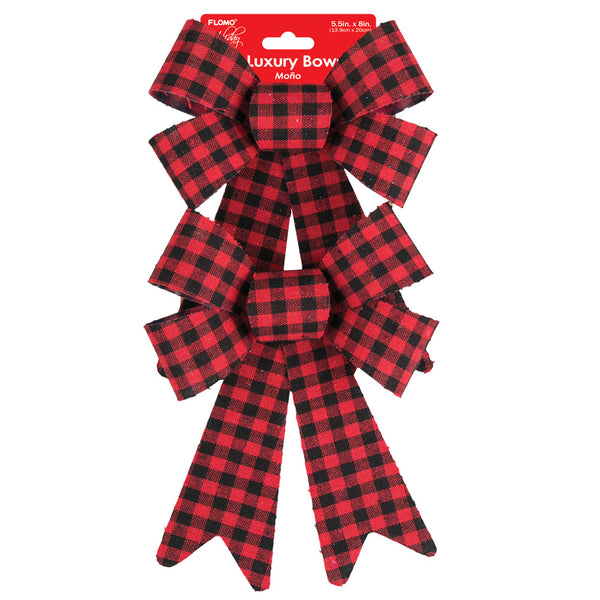 2Pc Buffalo Plaid Christmas Bow, 5.5" X 8"