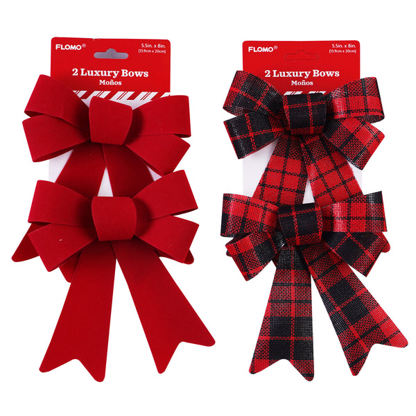 2Ct Christmas Buffalo Plaid & Red Bow 5.5" X 8", 2 Designs