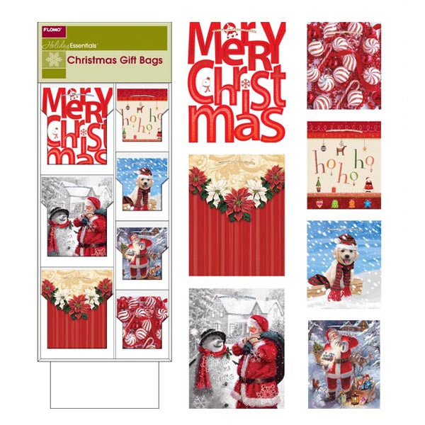 Christmas-144Pcs Glitter Gift Bags In Floor Display, 7D