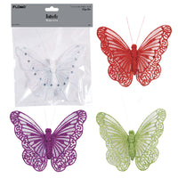 6.25" X 5.5" / 16 X 14Cm Clip-On Glitter Butterfly, 4 Colors Assorted