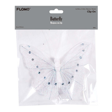 6.25" X 5.5" / 16 X 14Cm Clip-On Glitter Butterfly, 4 Colors Assorted