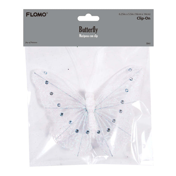 6.25" X 5.5" / 16 X 14Cm Clip-On Glitter Butterfly, 4 Colors Assorted
