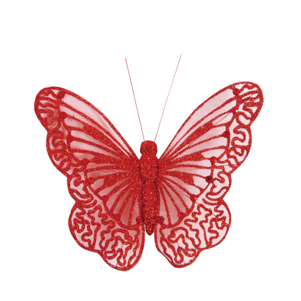 6.25" X 5.5" / 16 X 14Cm Clip-On Glitter Butterfly, 4 Colors Assorted
