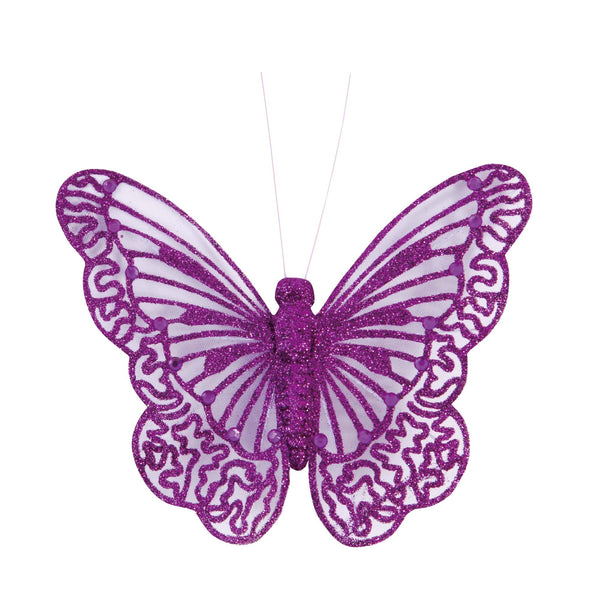 6.25" X 5.5" / 16 X 14Cm Clip-On Glitter Butterfly, 4 Colors Assorted