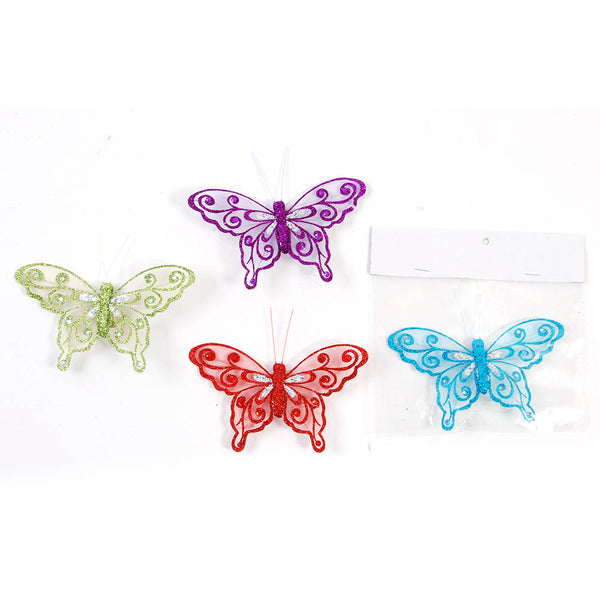6" X 3.75" / 15 X 9.5Cm Clip-On Butterfly, 4 Colors Assorted