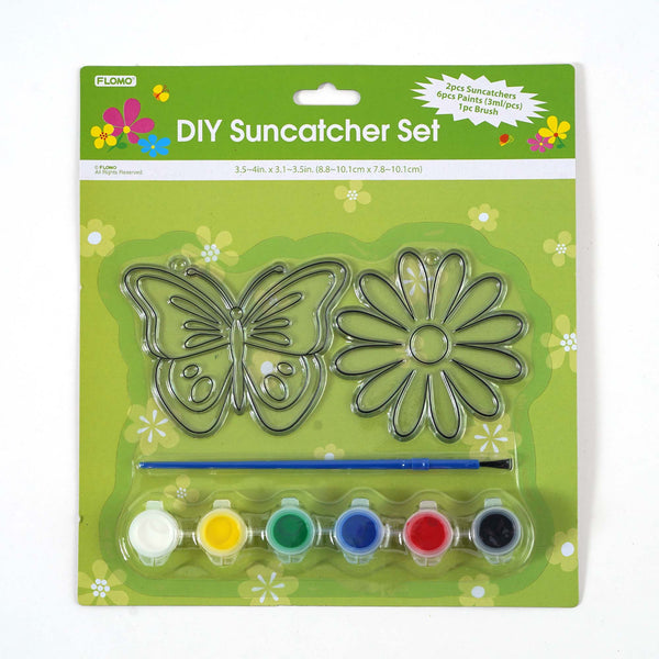 Spring Diy Set, 2 Sun Catchers 4X3.1" With 6 Paints And 1 Brush