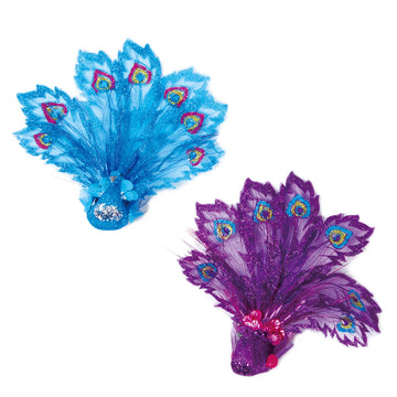 8" /20Cm H Glitter Decorated Peacock, 4 Colors