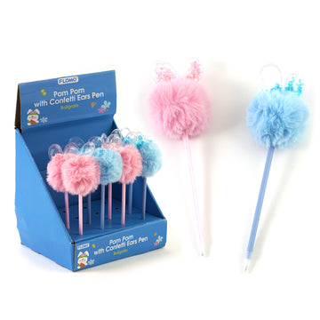 Easter Pom Pom With Confetti Ears Pen In Display, 2 Colors