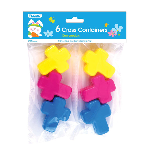 Easter-6Ct Cross Containers, 3 Colors, 2.4" X 2" X 1"