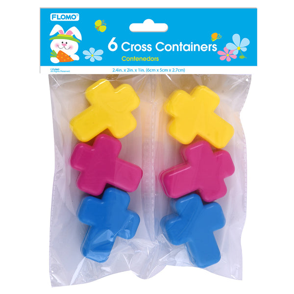 Easter-6Ct Cross Containers, 3 Colors, 2.4" X 2" X 1"