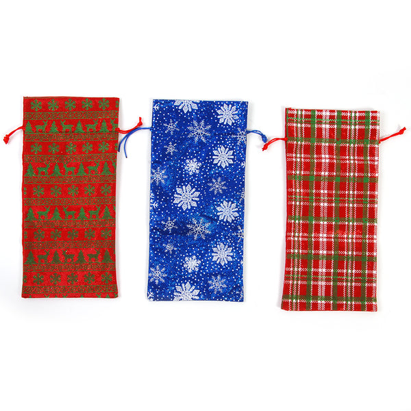 Bottle Bag With Classic Christmas Print, 3 Assortments