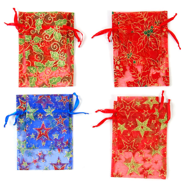 2Pcs Organza Pouch With Glitter Print, 4 Assortments