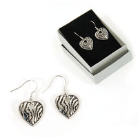 Zebra Design Heart Earrings, Silver Window Box
